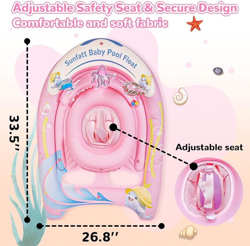 SUNFATT Baby Float with Canopy,Baby Floaties 6-12 Months with UPF 50+ Sun Protection & Toy Play Console,Tdooler Float Features an Adjustable Safety Seat for Girls,Toddler,Infant Aged 6-36 Months. - Image 4
